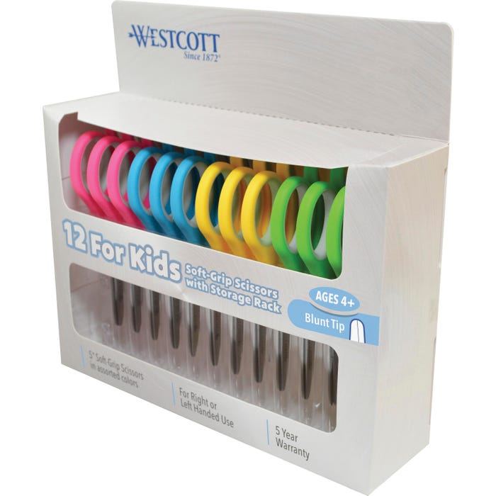 Westcott Soft Handle Blunt Tip Kids Scissors, 5 Inches, Assorted Colors, Pack of 36