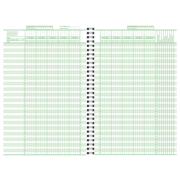 Hammond & Stephens Class Record Book, 40 Students, 9 Week, 8 Subject, 6-3/4 X 11 Inches