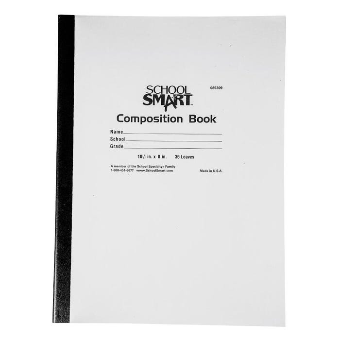 School Smart Stitched Cover Composition Book, Red Margin, 8 x 10-1/2 Inches, 72 Pages