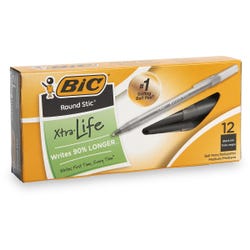 BIC Round Stic Ballpoint Pens, Black, Medium Point, Box of 12