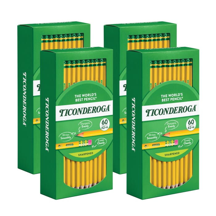 Ticonderoga Classic Wood-Cased Pencils, No 2 HB, Sharpened, Yellow, Pack of 240