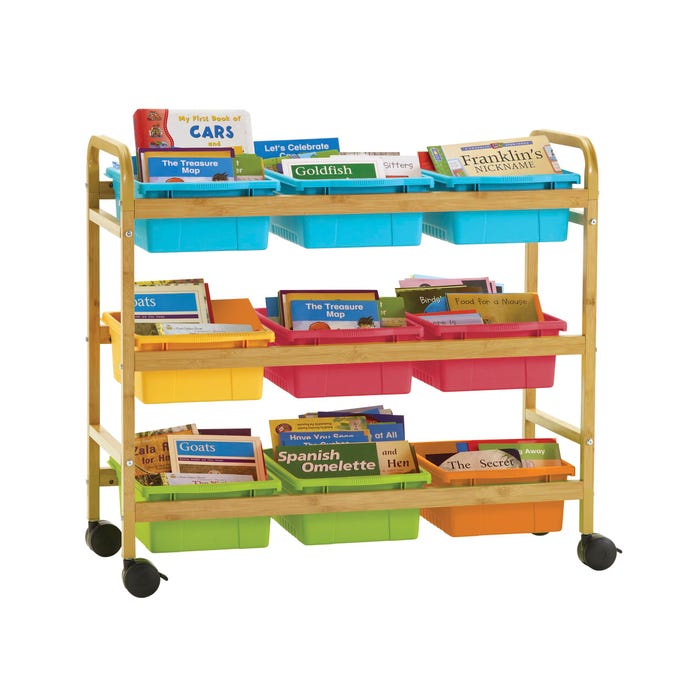 Copernicus Bamboo Book Browser Cart with Vibrant Tub Combo, 41 x 16 x 37-1/2 Inches