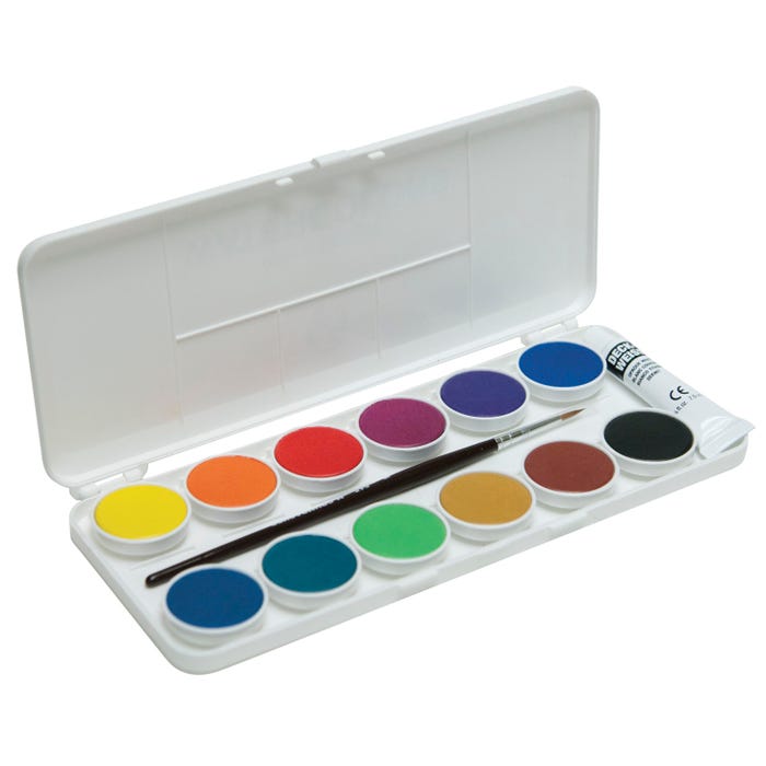 Grumbacher Non-Toxic Watercolor Paint Set with Brush and 7.5 ml Tube of Chinese White, 12 Assorted Opaque Colors