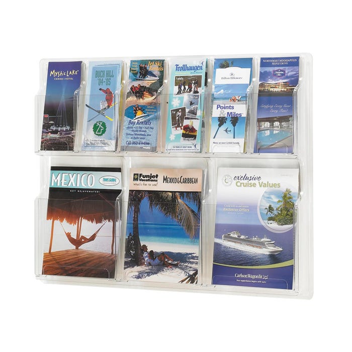 Safco Reveal 3 Magazine and 6 Pamphlet Display, 30 x 2 x 22-1/2 Inches, Clear