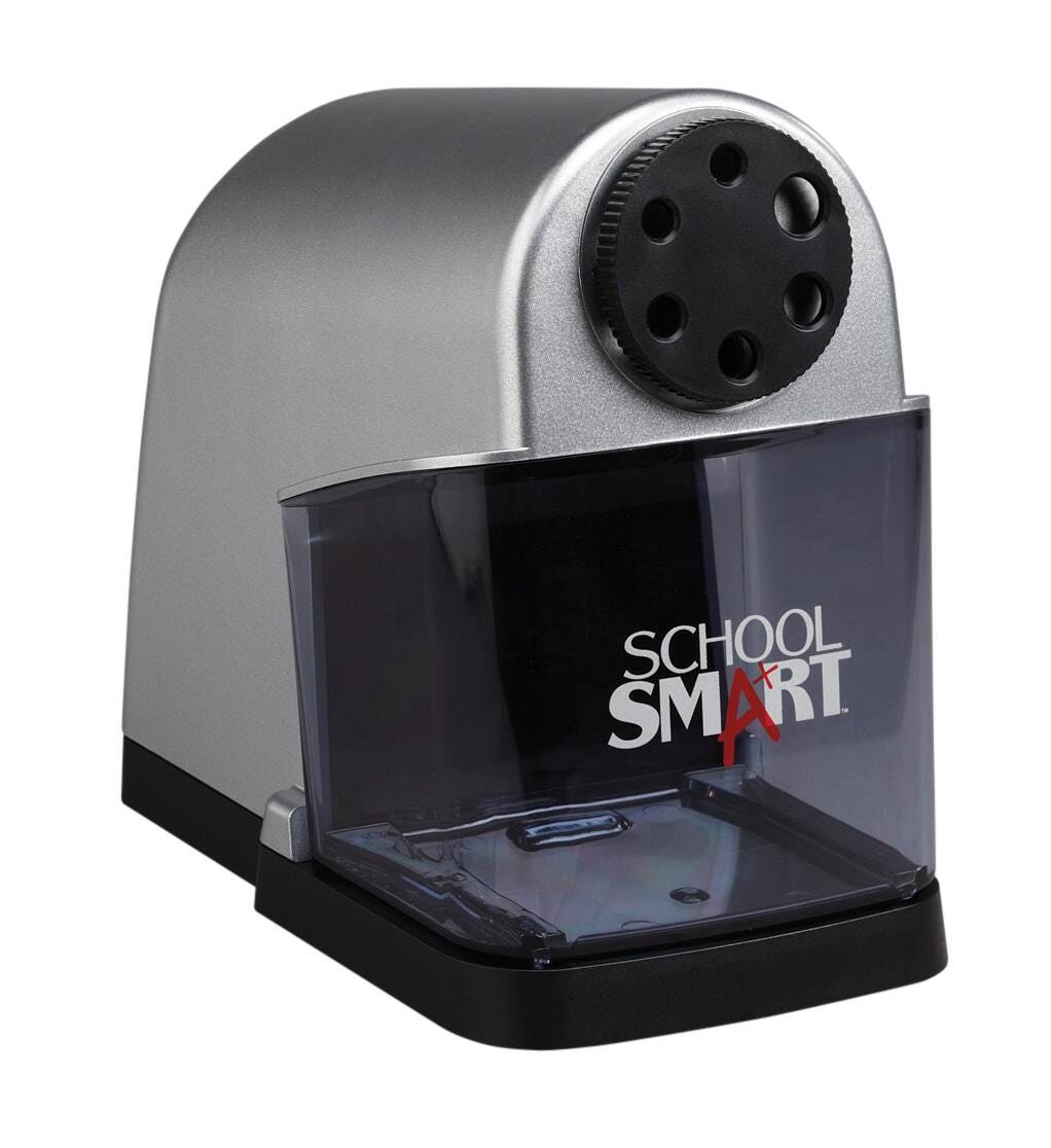 School Smart 6-Hole Electric Pencil Sharpener, 7 x 4-1/2 x 7-3/8 Inches, Black/Silver 091432
