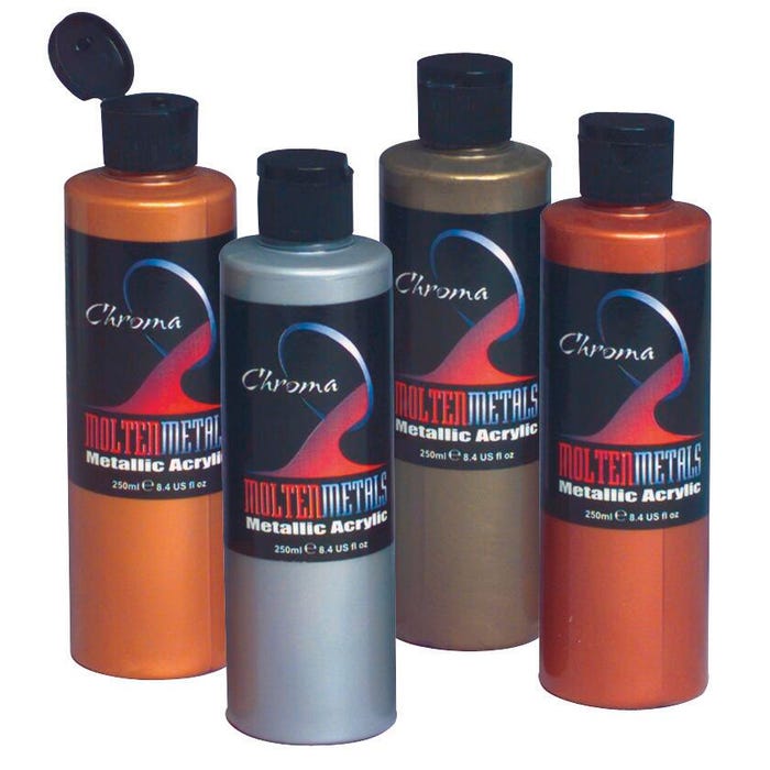 Chroma Molten Metal Acrylics, 8 Ounces, Assorted Metallic Colors, Set of 4
