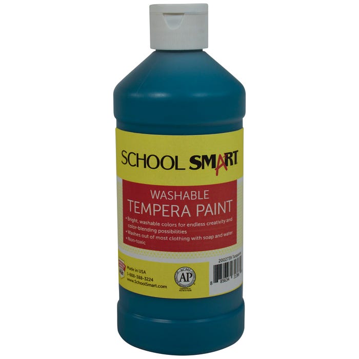 School Smart Washable Tempera Paint, Turquoise, 1 Pint Bottle