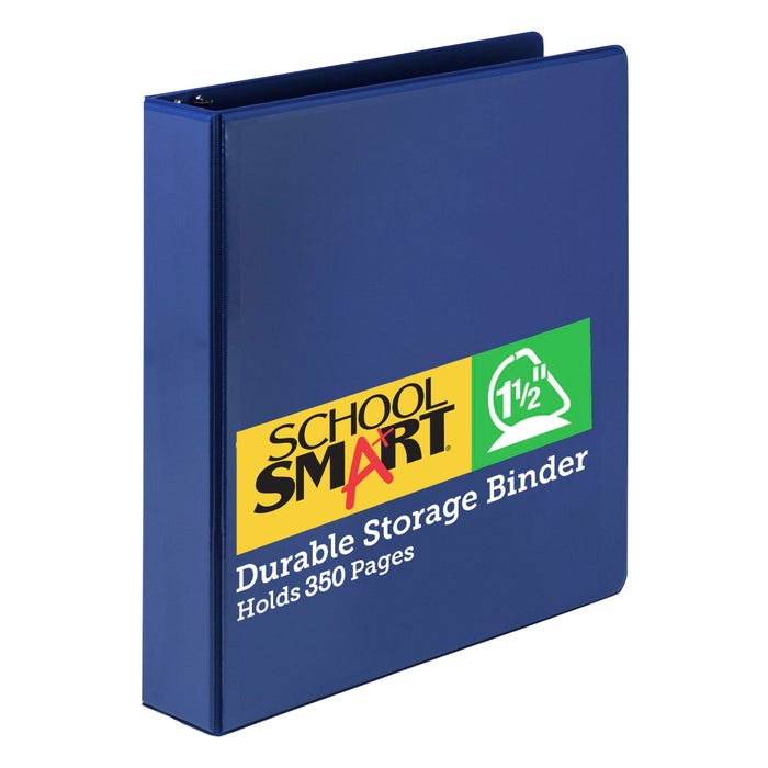 School Smart Durable Polypropylene D-Ring Binder, 1-1/2 Inches, Blue