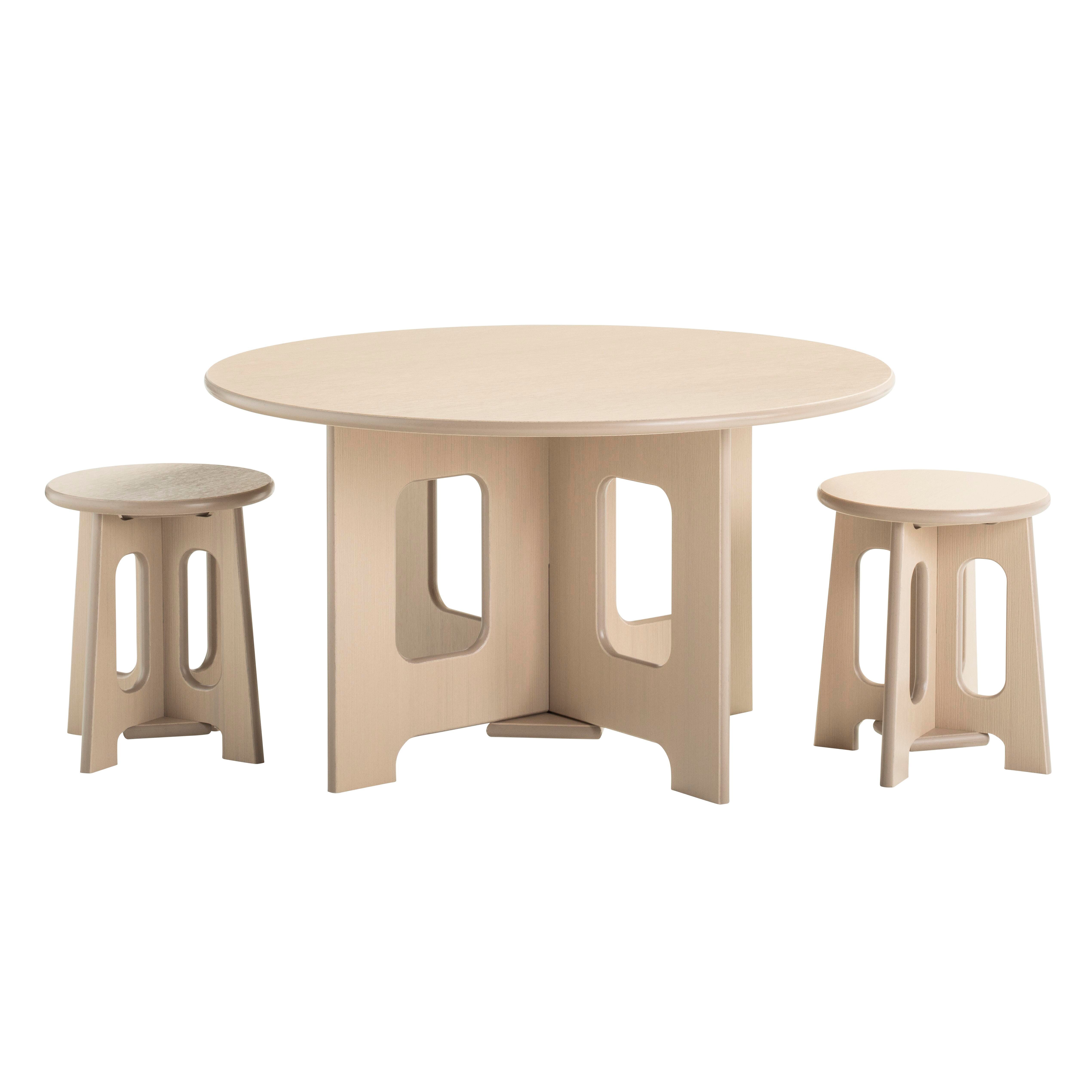 Childcraft Out2Grow Outdoor Oak Poly Table and Stool Set, 36 Round x 20 Inches, 2 14-Inch Stools 2162205