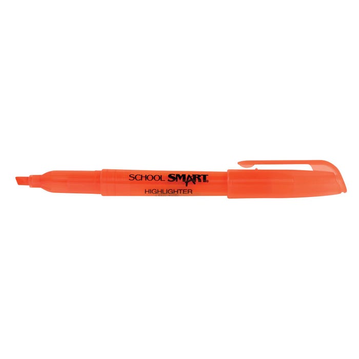 School Smart Pen Style Highlighters, Chisel Tip, Orange, Pack of 12