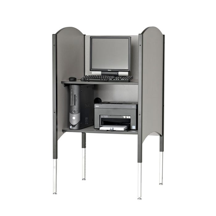Smith Carrel Kiosk Carrel with Printer/CPU Shelf, 32-1/2 x 30 x 46-1/2 to 57-1/2 Inches
