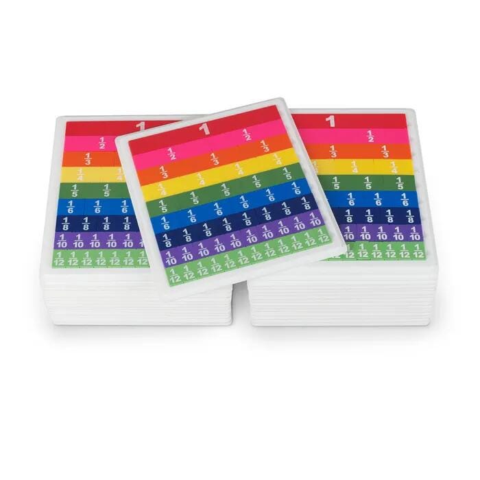 SI Manufacturing Fraction Tiles with Tray, Set of 30
