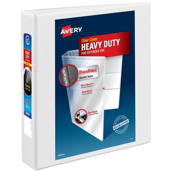 Avery Heavy Duty View Non-Stick Binder, 1-1/2 Inch, One Touch Slant Ring, White