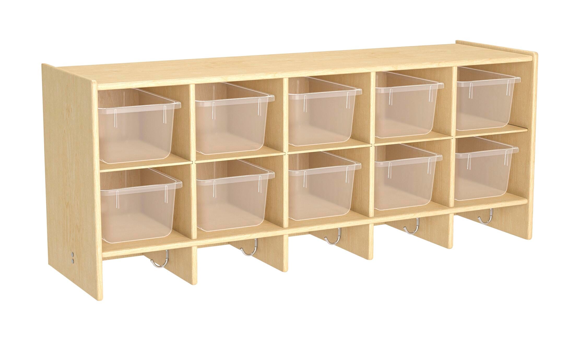 Image for Childcraft Wall Mounted Coat Locker, 10 Cubbies, Clear Bins, 47-3/4 x 14-1/4 x 19-3/4 Inches from School Specialty