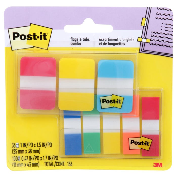 Post-it Flags and Tabs Combo, Assorted Colors, Pack of 136