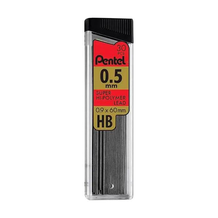 Pentel Super Hi-Polymer Lead Refill, 0.5 mm Fine HB, Pack of 12 tubes