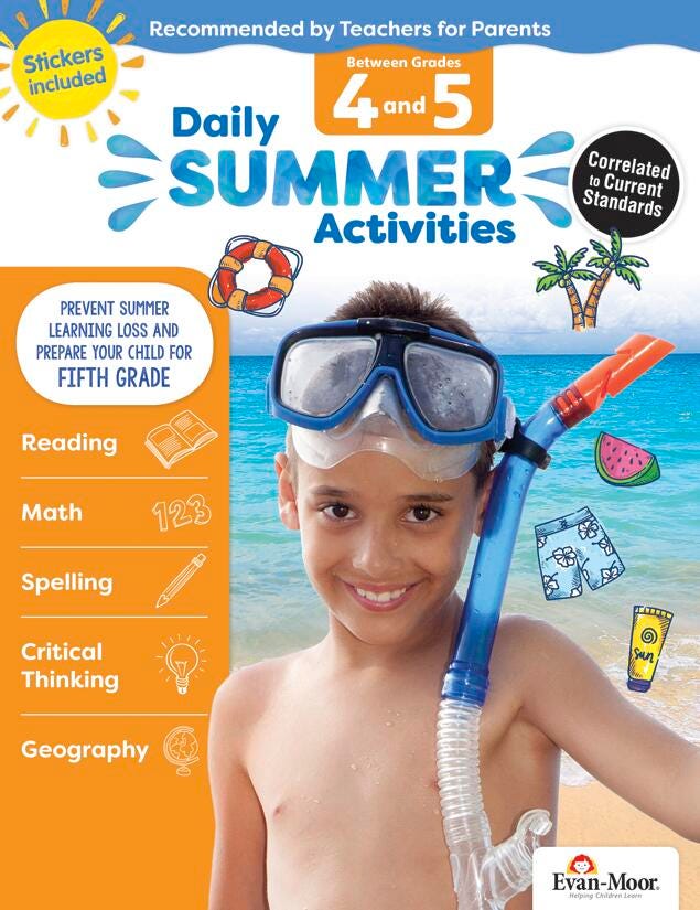Image for Evan-Moor Daily Summer Activities Workbook, 144 Pages, Grades 4 to 5 from School Specialty