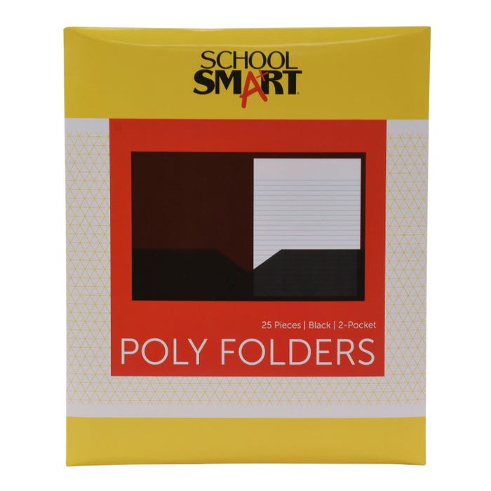 School Smart 2-Pocket Poly Folders, Black, Pack of 25