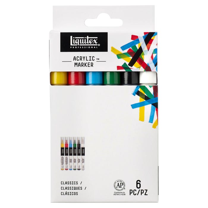 Liquitex Professional Fine Tip Paint Markers, Assorted Primary Colors, Set of 6