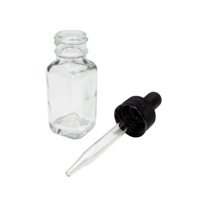 United Scientific Square Bottles with Droppers, Flint Glass, 1/2 Ounce, Pack of 12