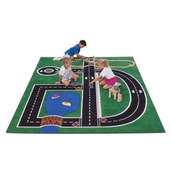 Carpets for Kids Neighborhood Play Carpet, 4 Feet 1 Inches x 5 Feet 10 Inches, Rectangle, Green, Item Number 257889