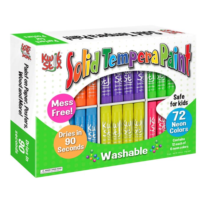 Kwik Stix Solid Tempera Paints, Original Size, Neon Colors, Set of 72