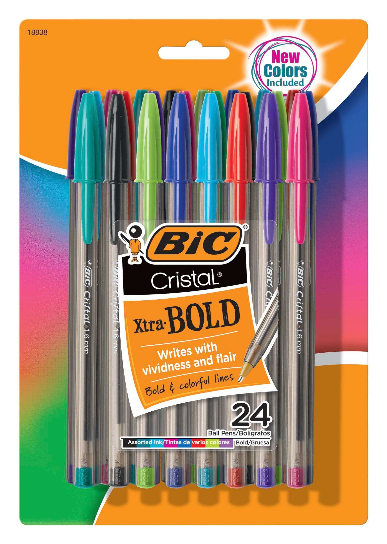 BIC Cristal Xtra Bold Fashion Ball Pens, Assorted, Set of 24