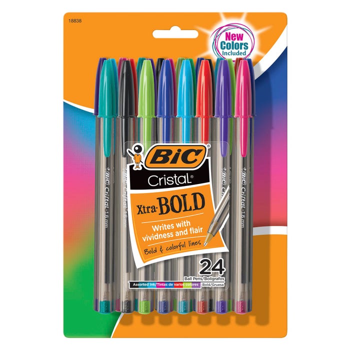 BIC Cristal Xtra Bold Fashion Ball Pens, Assorted, Set of 24