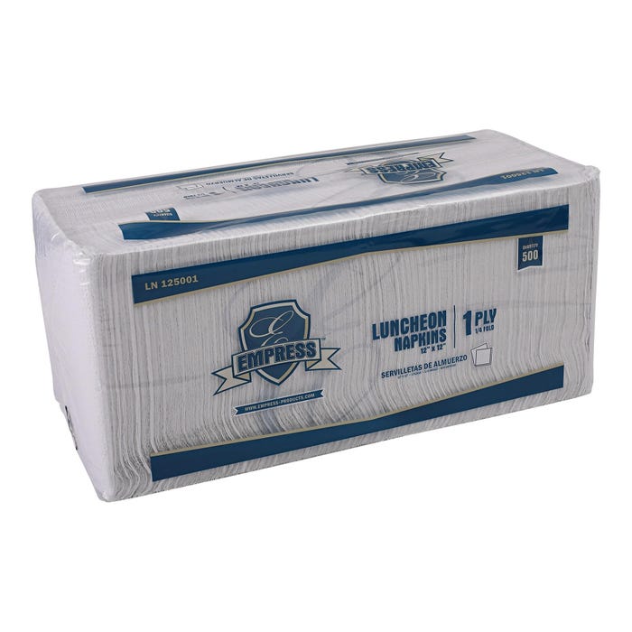 Empress Luncheon Napkins, 1-Ply, 11 x 12-3/4 Inches, White, 500 Per Pack, Set of 12 Packs