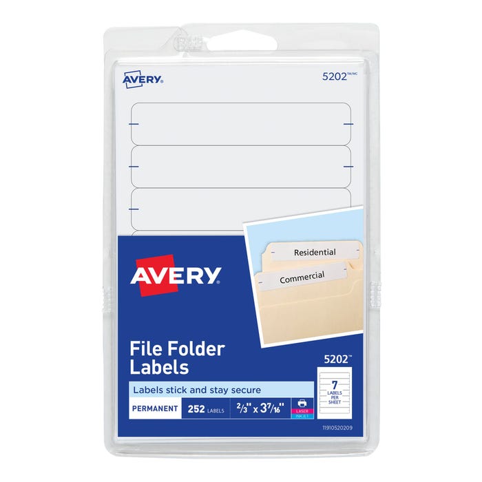 Avery Printable File Folder Labels, 11/16 x 3-7/16 Inches, White, Pack of 252