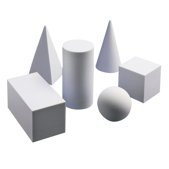 Nasco Foam Geometric Solids, White, Assorted Shapes and Sizes, Set of 6