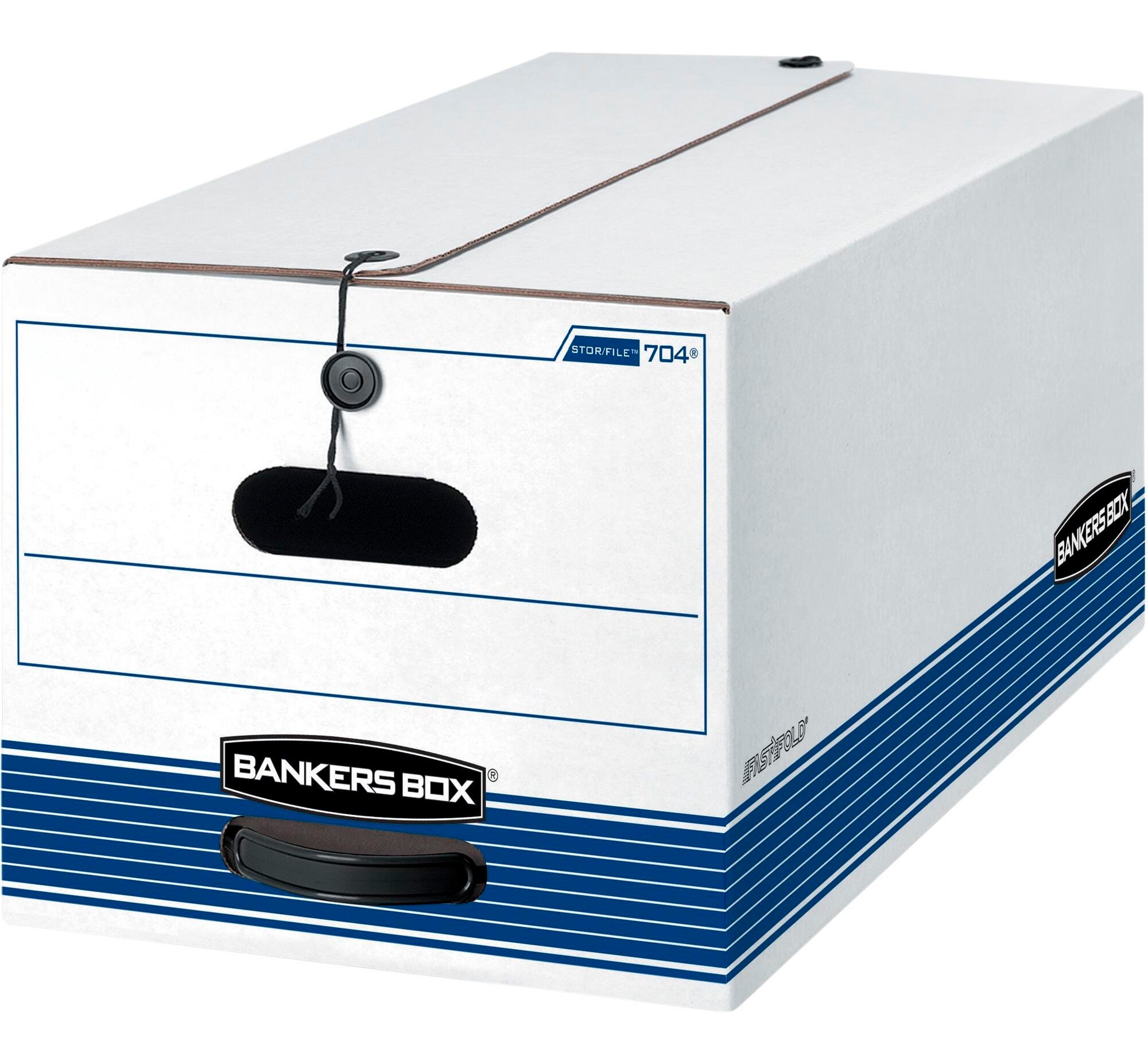 Bankers Box Liberty Plus File Storage Box, Letter Size, 10 x 12 x 24 Inches, White/Blue, Pack of 12, Item Number 1351379
