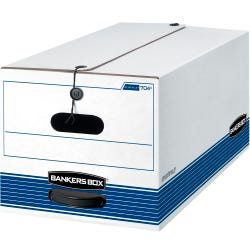 Bankers Box Liberty Plus File Storage Box, Letter Size, 10 x 12 x 24 Inches, White/Blue, Pack of 12, Item Number 1351379