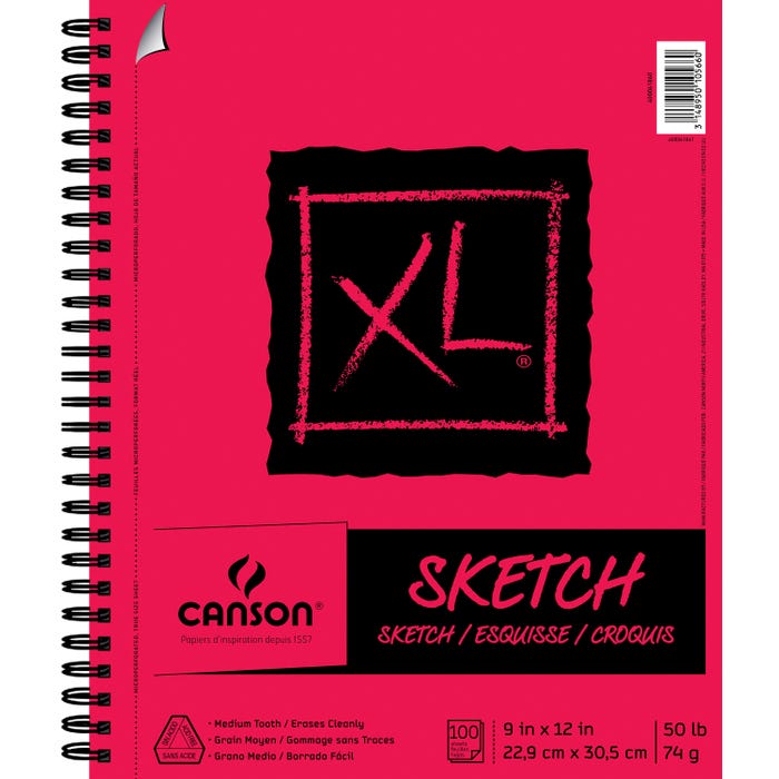 Canson XL Sketch Pad, Side Wire, 9 x 12 Inches, White, 100 Sheets