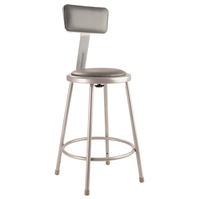 National Public Seating Heavy Duty Vinyl Padded Steel Stool with Backrest, 6400 Series, 24 Inch Seat Height, Gray